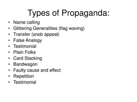 8 types of propaganda|8 TYPES OF PROPAGANDA TECHNIQUES Flashcards .